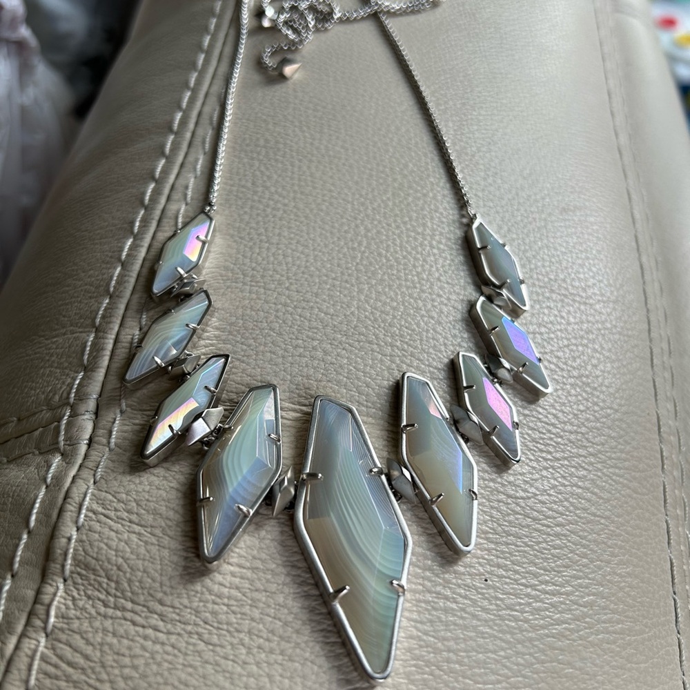 Kendra Scott  Silver and Iridescent Geometric Necklace